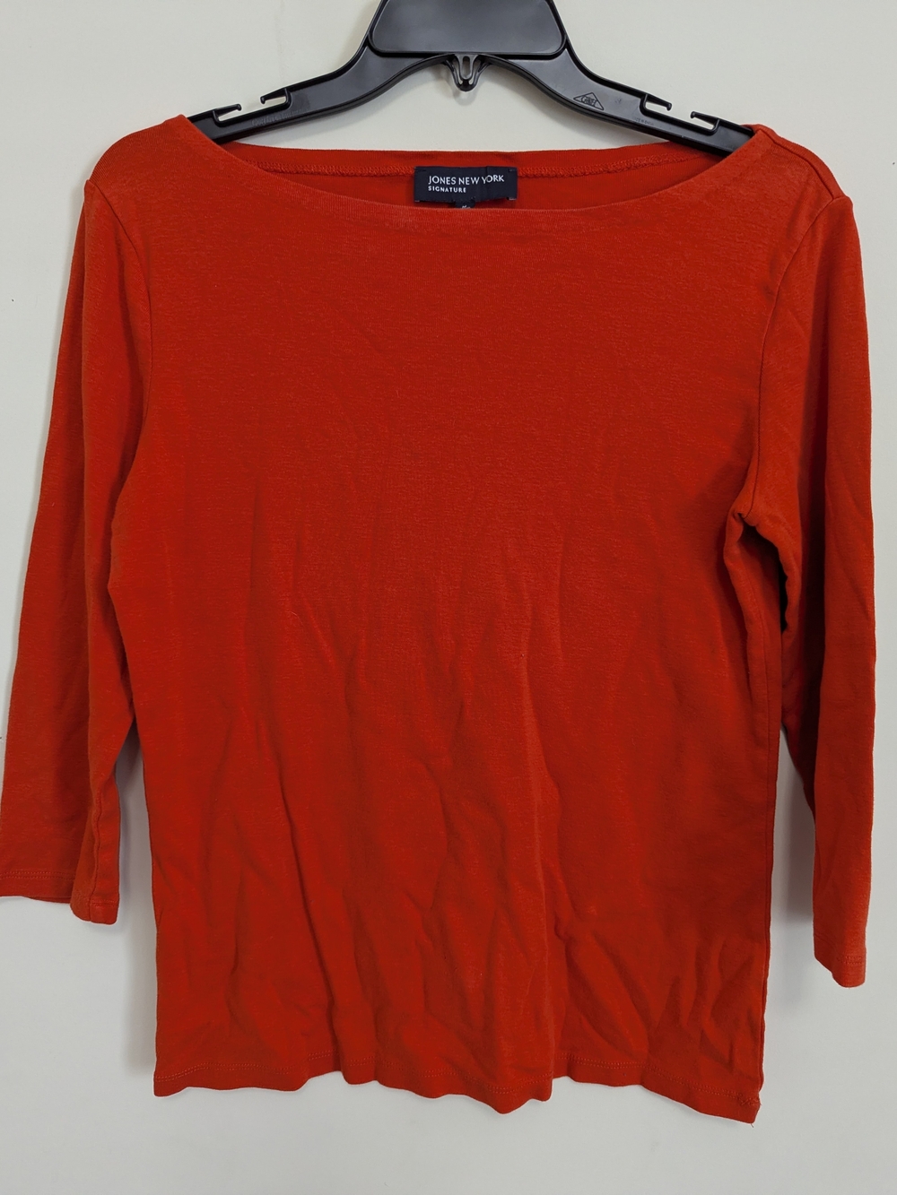 Jones New York Red Boatneck Three-Quarter Sleeve Top